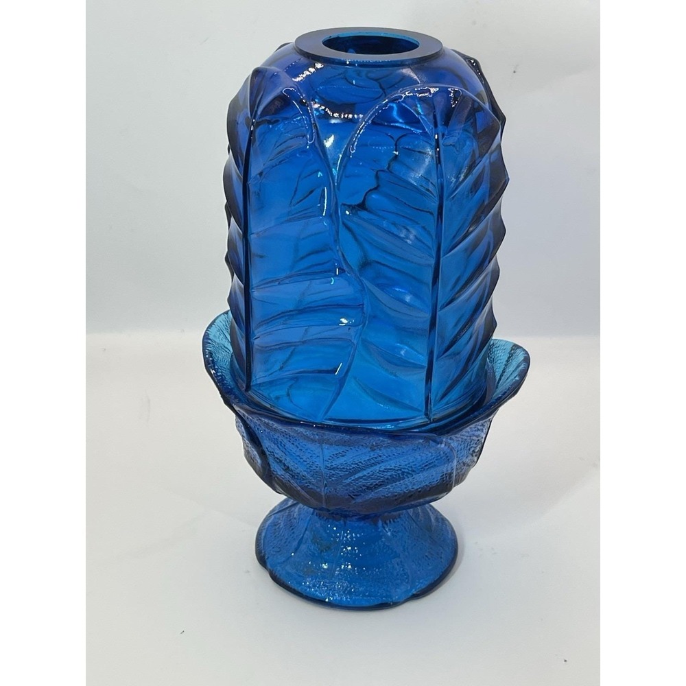 Vintage Viking Glass Blue Cabbage Leaf fairy lamp READ